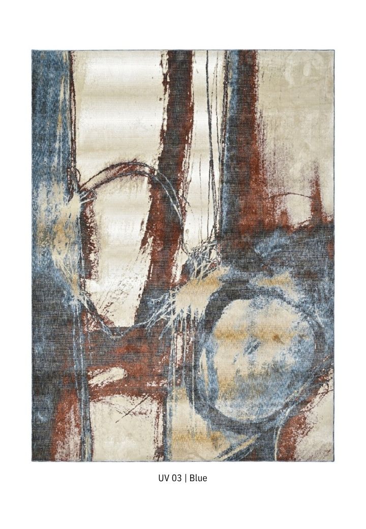 Blue Powerloom Carpet – Modern Abstract Area Rug, 100% Polyester Pile, 10mm Thickness, Contemporary Living Room & Bedroom Carpet