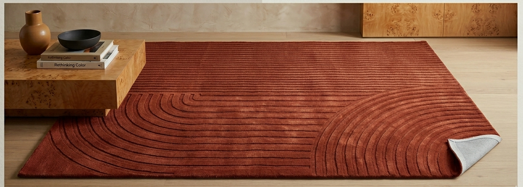 URW Collection Hand-Tufted New Zealand Wool Rug – Terracotta Abstract Design