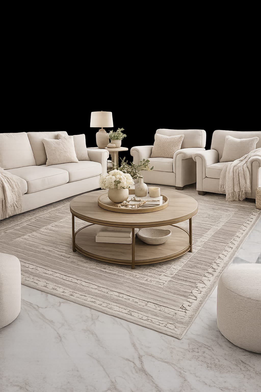 Modern Vintage Machine Woven Polyester Rug – Ivory Gold